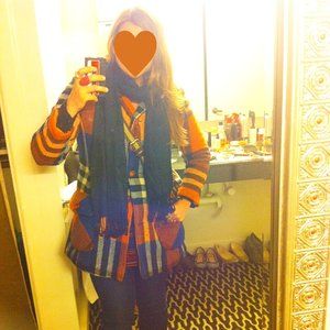 Vintage 1970s Orange and Blue Sears Plaid Hooded Coat Jacket Womens M